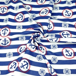 Baumwolle 100% maritime Räder auf blau-weißen Streifen  