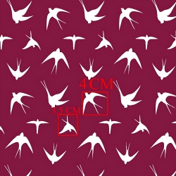 Baumwolle 100% weiße Schwalben auf burgunderfarbenem Hintergrund