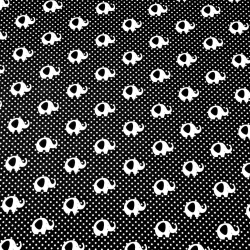 Baumwolle 100% MINI Elefanten weiß auf schwarzem Hintergrund  