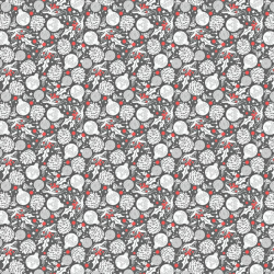 Baumwolle 100% Weihnachtsmuster Tannenzapfen weiße Kugeln auf grauem Hintergrund  