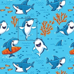 Baumwolle 100% Haie auf türkisfarbenem Hintergrund  