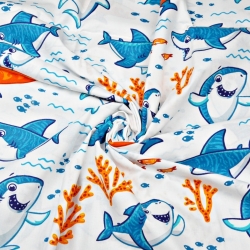 Baumwolle 100% Haie auf weißem Hintergrund  