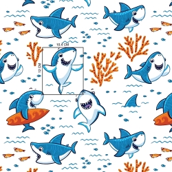 Baumwolle 100% Haie auf weißem Hintergrund  