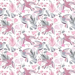 Baumwolle 100% Kolibris grau-rosa auf weißem Hintergrund  