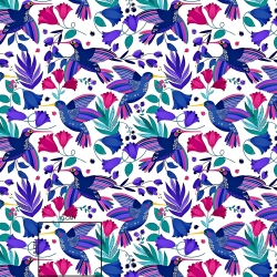 Baumwolle 100% Kolibris saphir-rosa auf weißem Hintergrund  