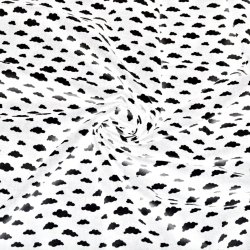 Baumwolle 100% MINI Wolken schwarz auf weißem Hintergrund  