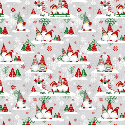 Baumwolle 100% Weihnachtsmuster Wichtel grün-rot mit Rentier auf grauem Hintergrund  