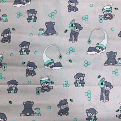 Baumwolle 100% Bären grau-türkis auf grauem Hintergrund  