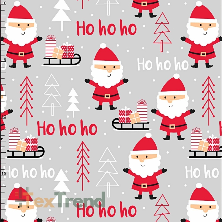 Baumwolle 100% Weihnachtsmuster Weihnachtsmänner auf hellgrauem Hintergrund  
