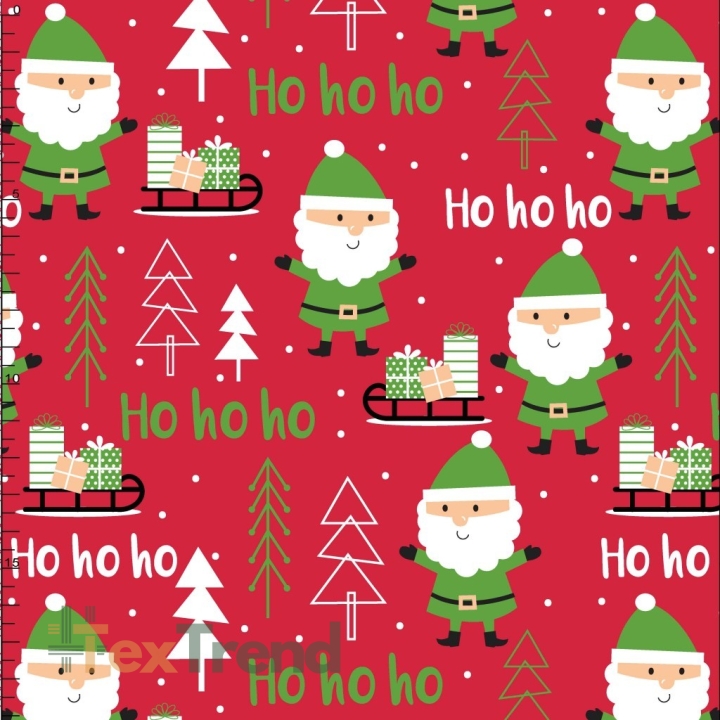 Baumwolle 100% Weihnachtsmuster Weihnachtsmänner auf rotem Hintergrund  