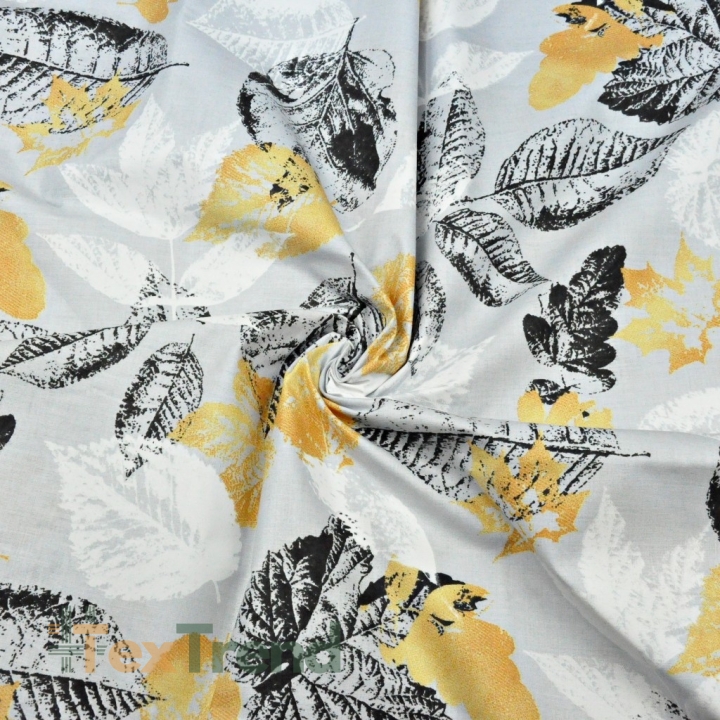 Baumwolle 100% Herbstblätter auf grauem Hintergrund  