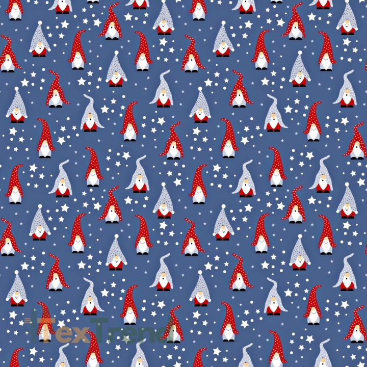 Baumwolle 100% Weihnachtsmuster Wichtel auf navy Hintergrund  