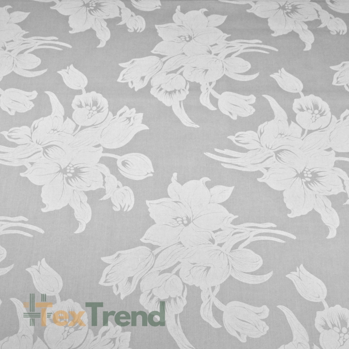 Baumwolle 100% weiße Blumen auf grauem Hintergrund 220cm  