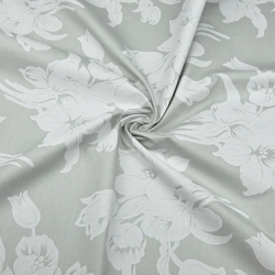 Baumwolle 100% weiße Blumen auf grauem Hintergrund 220cm  