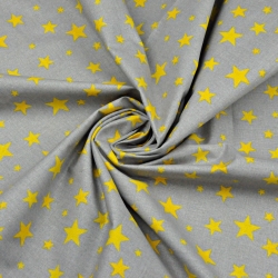 Baumwolle 100% Sterne neu klein und groß gelb auf grau  