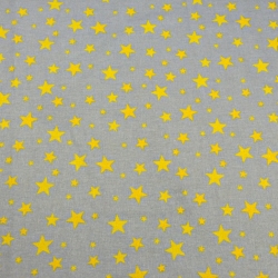 Baumwolle 100% Sterne neu klein und groß gelb auf grau  