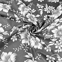 Baumwolle 100% mit weißen Blumen auf grauem Hintergrund  