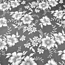 Baumwolle 100% mit weißen Blumen auf grauem Hintergrund  
