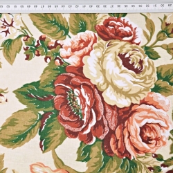 Baumwolle 100% Englische Rosenblüten auf beigem Hintergrund  