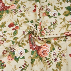 Baumwolle 100% Englische Rosenblüten auf beigem Hintergrund  