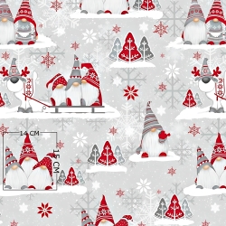 Baumwolle 100% Weihnachtsmuster Wichtel mit Rentier rot auf grauem Hintergrund  