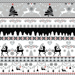 Baumwolle 100% Weihnachtsmuster Rehe schwarz grau auf weißem Hintergrund  