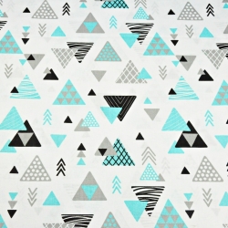Baumwolle 100% Dreiecke mit Pfeilen grau-türkis auf weißem Hintergrund  