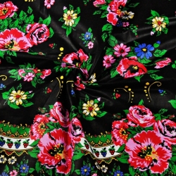 Baumwolle 100% mit dem Muster Halka Goralka auf schwarzem Hintergrund  