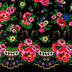 Baumwolle 100% mit dem Muster Halka Goralka auf schwarzem Hintergrund  