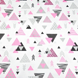 Baumwolle 100% Dreiecke mit Pfeilen grau-rosa auf weißem Hintergrund  