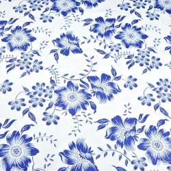 Baumwolle 100% blaue Blumen auf weißem Hintergrund  