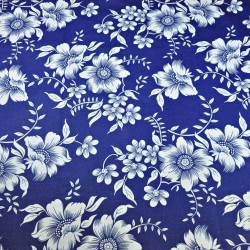 Baumwolle 100% weiße Blumen auf dunkelblauem Hintergrund  