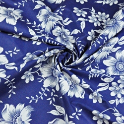 Baumwolle 100% weiße Blumen auf dunkelblauem Hintergrund  