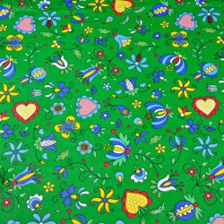 Baumwolle 100% Kaschubisches Muster blau auf grünem Hintergrund  