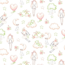 Baumwolle 100% Kuscheltier lachsgrün auf weißem Hintergrund  