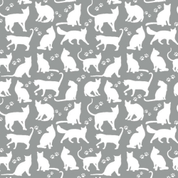 Baumwolle 100% Katzen Umrisse weiß auf grauem Hintergrund  