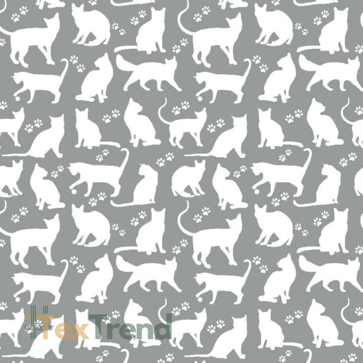 Baumwolle 100% Katzen Umrisse weiß auf grauem Hintergrund  