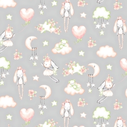 Baumwolle 100% mit kuscheligen lachsgrünen auf grauem Hintergrund  