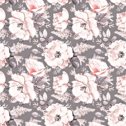 Baumwolle 100% Wildrosenblüten auf grauem Hintergrund 220cm  