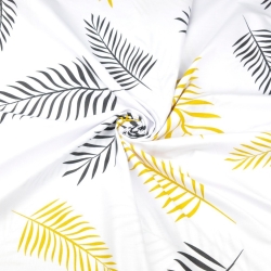 Baumwolle 100% Blätter schwarz-orange auf weißem Hintergrund 220cm  