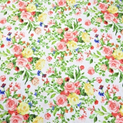 Baumwolle 100% Blumensträuße bunt auf weißem Hintergrund 220cm  