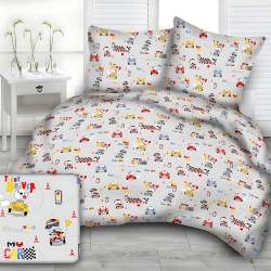 Baumwolle 100% Bären Rennfahrer auf grauem Hintergrund  