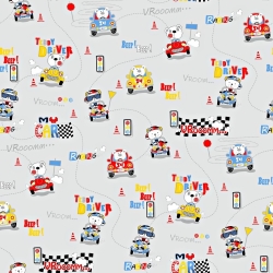 Baumwolle 100% Bären Rennfahrer auf grauem Hintergrund  