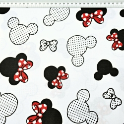 Baumwolle 100% MIKI schwarz-rot mit Schleife auf weißem Hintergrund  