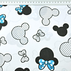 Baumwolle 100% MIKI schwarz-blau mit Schleife auf weißem Hintergrund  