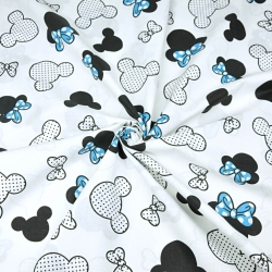 Baumwolle 100% MIKI schwarz-blau mit Schleife auf weißem Hintergrund  