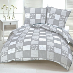 Baumwolle 100% Patchwork Blumen Punkte grau-weiß  
