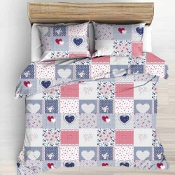 Baumwolle 100% Patchwork Blumen blau-rot  