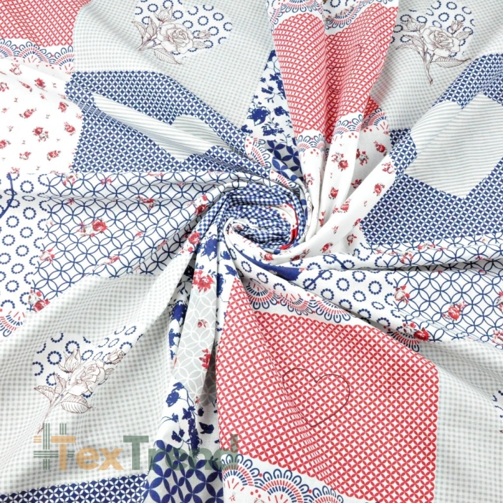 Baumwolle 100% Patchwork Blumen blau-rot  