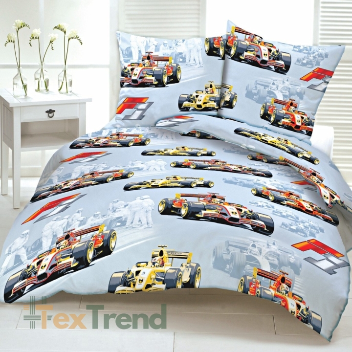 Baumwolle 100% Autos Formel Eins auf grauem Hintergrund  